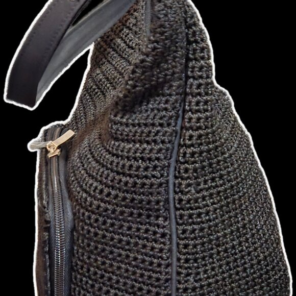 Vintage Black Crochet Woven Hobo Shoulder Bag - 90s Boho Style - Picture 3 of 7